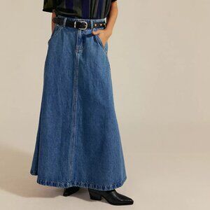 NWT Free People Sidney Denim Circle Maxi Skirt in Flamenco Beach Blue